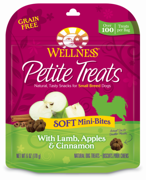 Wellness Petite Treats Grain Free Natural Soft Mini-Bites Lamb, Apples and Cinnamon Recipe Small Dog Treats