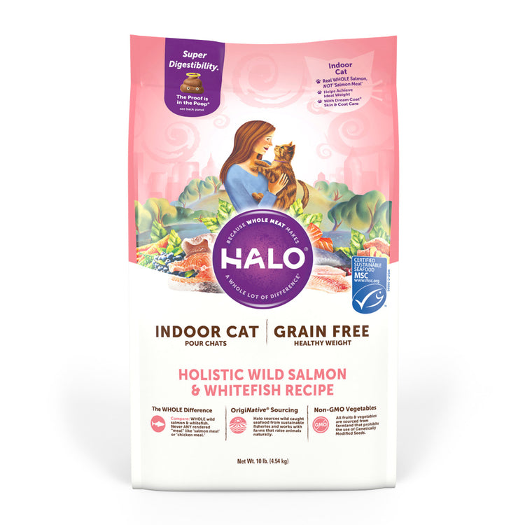 Halo Indoor Grain Free Healthy Weight Holistic Wild Salmon & Whitefish Recipe Dry Cat Food