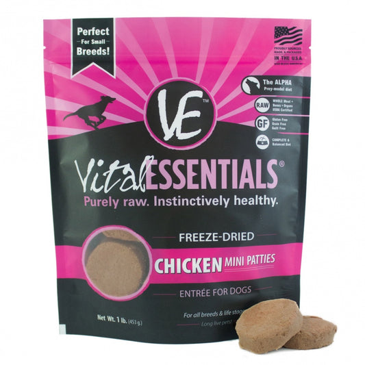 Vital Essentials Freeze Dried Grain Free Chicken Mini Patties Entree for Dogs Food
