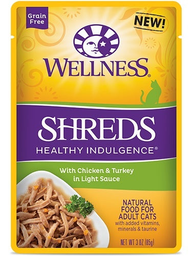 Wellness Healthy Indulgence Natural Grain Free Shreds with Chicken and Turkey in Light Sauce Cat Food Pouch