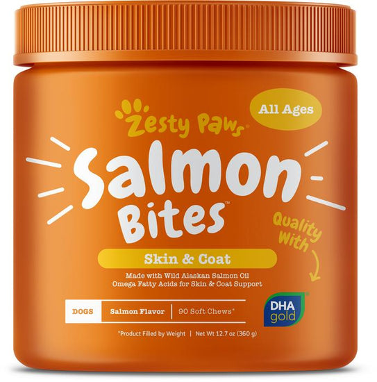 Zesty Paws Omega-3 Salmon Bites Skin & Coat Support Soft Chews for Dogs
