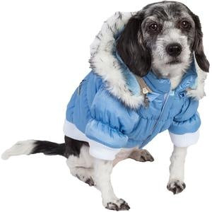 Pet Life Metallic Blue Fashion Parka Insulated Dog Coat with Removable Hood