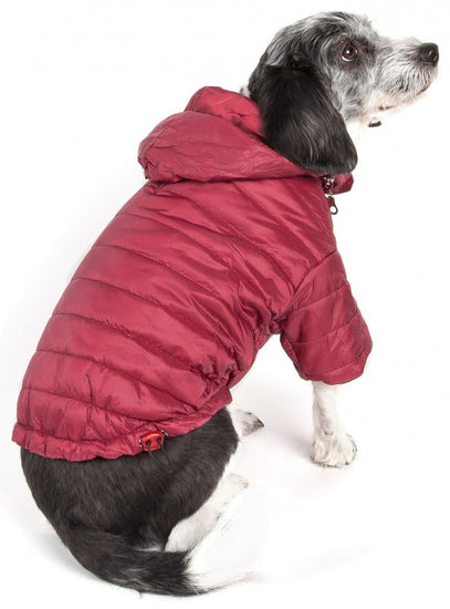 Pet Life Adjustable Burgundy Red Sporty Avalanche Dog Coat with Pop Out Zippered Hood