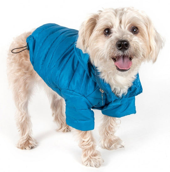 Pet Life Adjustable Blue Sporty Avalanche Dog Coat with Pop Out Zippered Hood