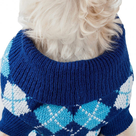 Pet Life Blue Argyle Knitted Dog Sweater