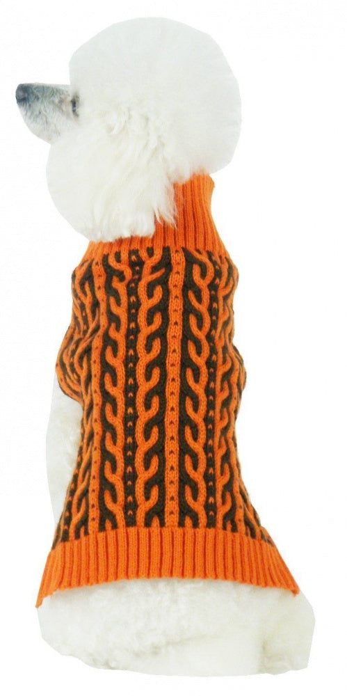 Pet Life Harmonious Dual Color Orange & Brown Weaved Heavy Cable Knitted Dog Sweater
