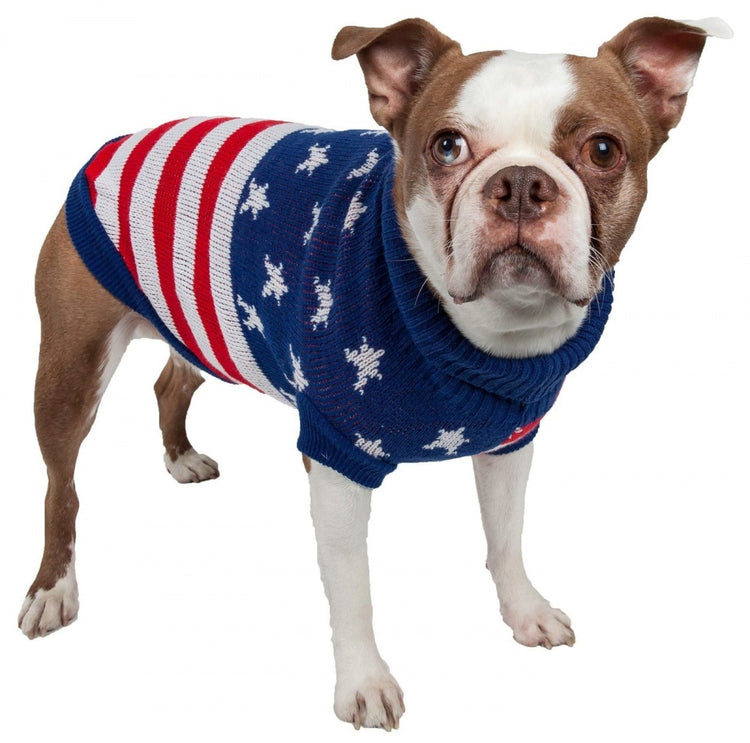 Pet Life Patriot Star Heavy Knitted Turtle Neck Dog Sweater