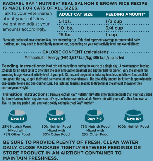 Rachael Ray Nutrish Natural Salmon & Brown Rice Recipe Dry Cat Food