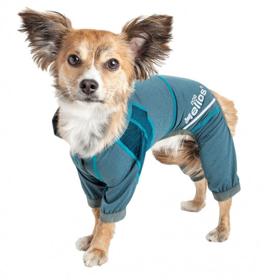 Pet Life Dog Helios Namastail Teal Full Bodied Performance Breathable Yoga Dog Hooded Tracksuit