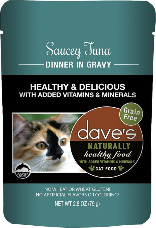 Dave's Naturally Healthy Sauccy Grain Free Tuna in Gravy Recipe Cat Food Pouch