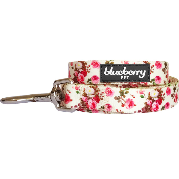 Blueberry Pet Durable Scent Inspired Pink Rose Print Ivory Dog Leash