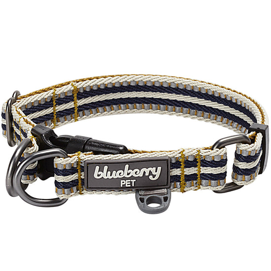 Blueberry Pet 3M Reflective Multi-Colored Stripe Dog Collar Olive and Blue-Gray