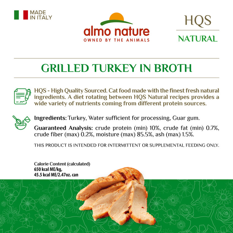 Almo Nature HQS Natural Cat Grain Free Grilled Turkey In Broth Canned Cat Food