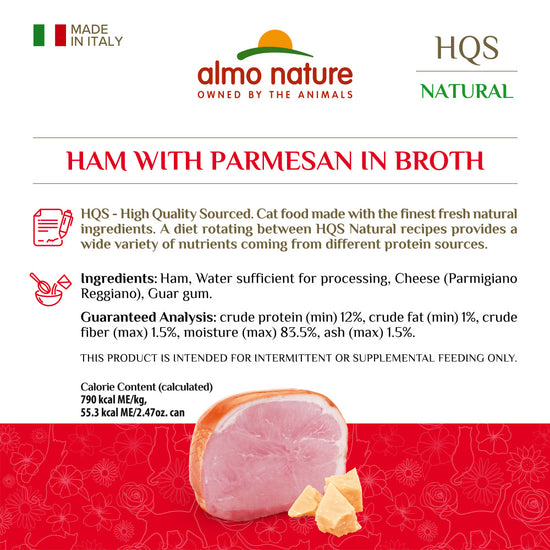 Almo Nature HQS Natural Cat Grain Free Ham with Parmesan In Broth Canned Cat Food