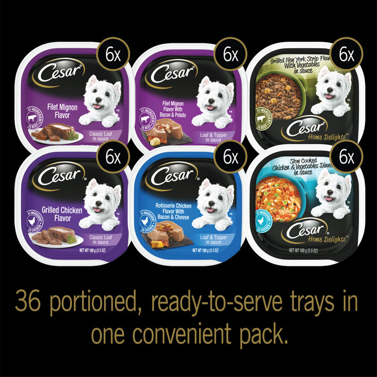 Cesar Soft Classic Loaf In Sauce Steak & Chicken Lovers Wet Dog Food Variety Pack