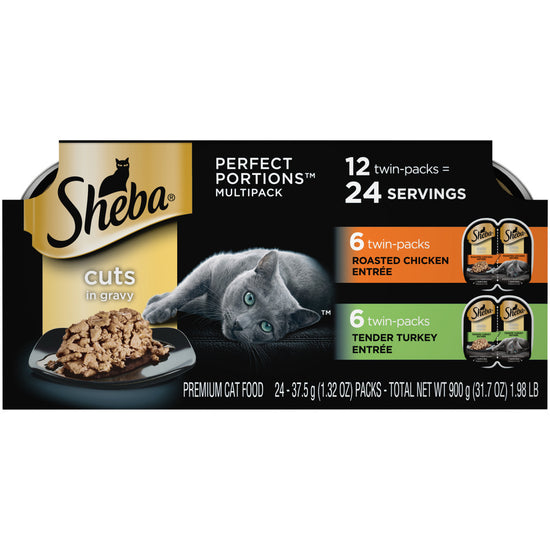 Sheba Cuts In Gravy Roasted Chicken Entre & Tender Turkey Entre Multipack Perfect Portions Twinpack Wet Cat Food