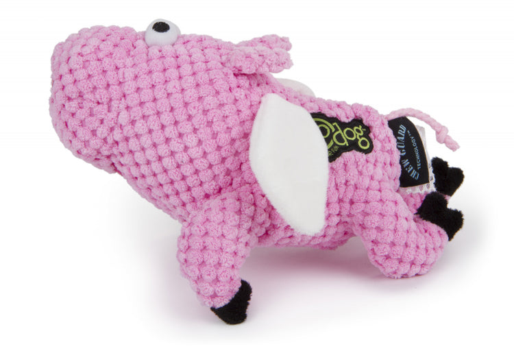 Go Dog Checkers Flying Pig with Chew Guard Technology Durable Plush Squeaker Dog Toy Pink