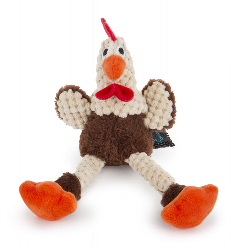 Go Dog Checkers Skinny Brown Rooster with Chew Guard Technology Durable Plush Squeaker Dog Toy Mini Just for Me