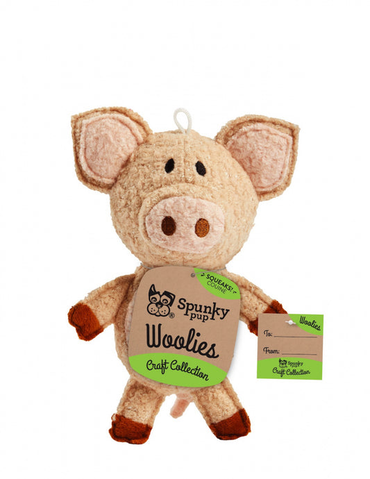 Spunky Pup Woolies Craft Collection Pig Squeaky Plush Dog Toy