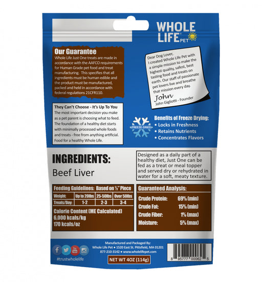 Whole Life Pet Just One Ingredient Freeze Dried Beef Liver Treats for Dogs