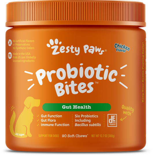 Zesty Paws Probiotic Bites Soft Chews Digestive Probiotics for Gut Flora & Immune Support Functional Chicken Flavor Dog Supplement